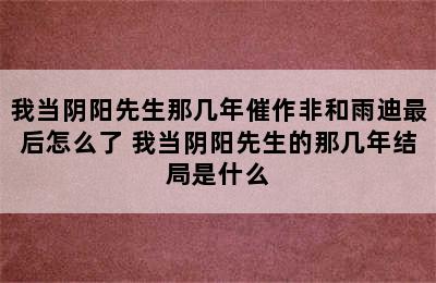 我当阴阳先生那几年催作非和雨迪最后怎么了 我当阴阳先生的那几年结局是什么